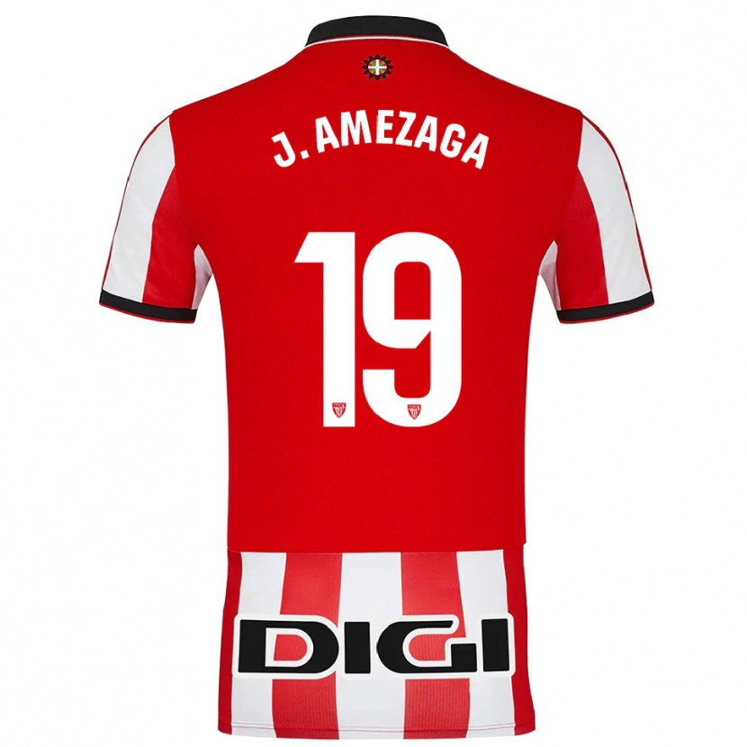 Danxen Niño Camiseta Jone Amezaga Martínez #19 Rojo Blanco 1ª Equipación 2025/26 La Camisa