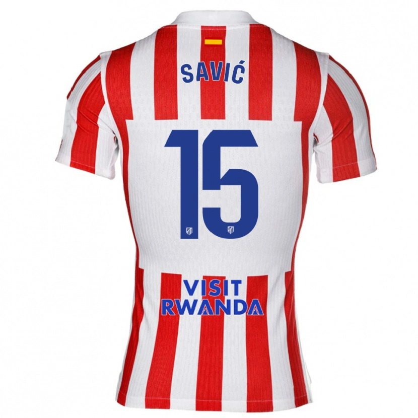 Danxen Niño Camiseta Stefan Savic #15 Rojo Blanco 1ª Equipación 2025/26 La Camisa