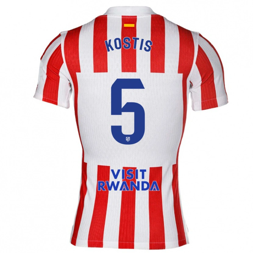 Danxen Niño Camiseta Ilias Kostis #5 Rojo Blanco 1ª Equipación 2025/26 La Camisa