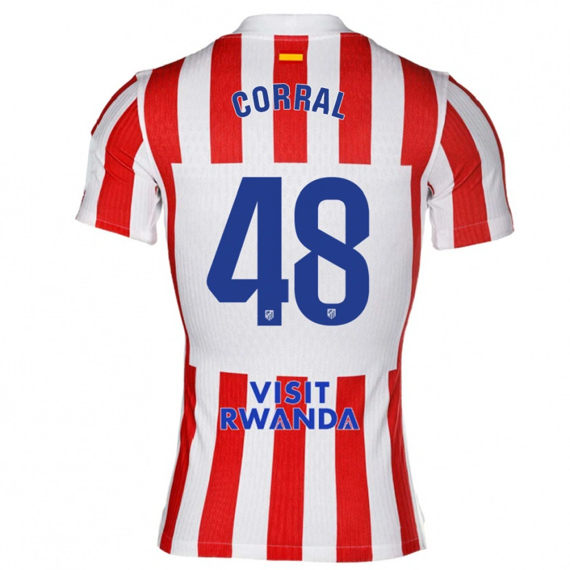 Danxen Niño Camiseta Adrián Corral #48 Rojo Blanco 1ª Equipación 2025/26 La Camisa