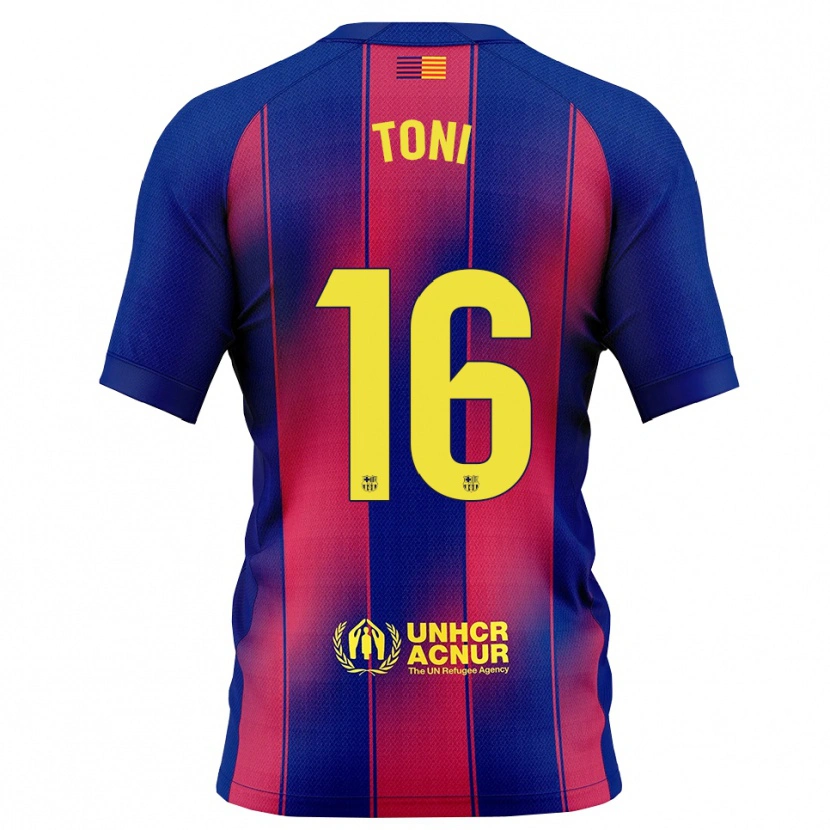 Danxen Niño Camiseta Toni Fernández #16 Azul Rojo 1ª Equipación 2025/26 La Camisa