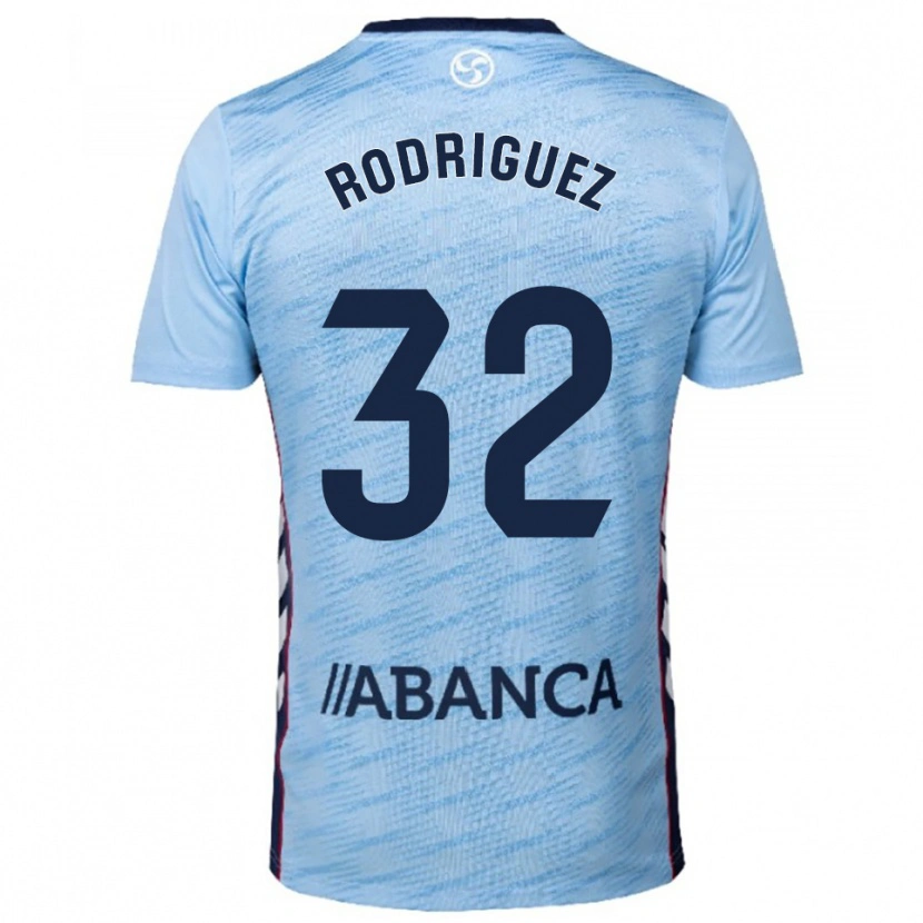 Danxen Niño Camiseta Javi Rodríguez #32 Celeste Rojo 1ª Equipación 2025/26 La Camisa