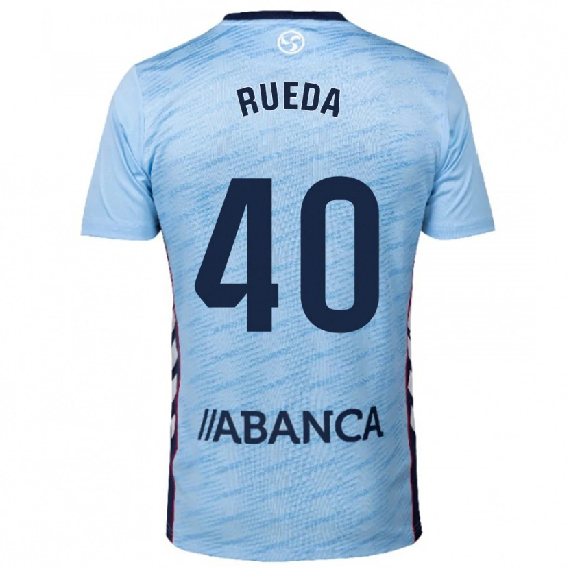 Danxen Niño Camiseta Javi Rueda #40 Celeste Rojo 1ª Equipación 2025/26 La Camisa