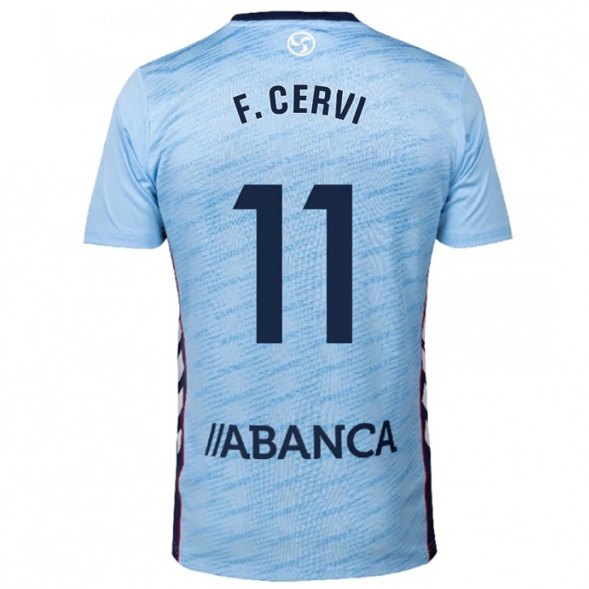 Danxen Niño Camiseta Franco Cervi #11 Celeste Rojo 1ª Equipación 2025/26 La Camisa
