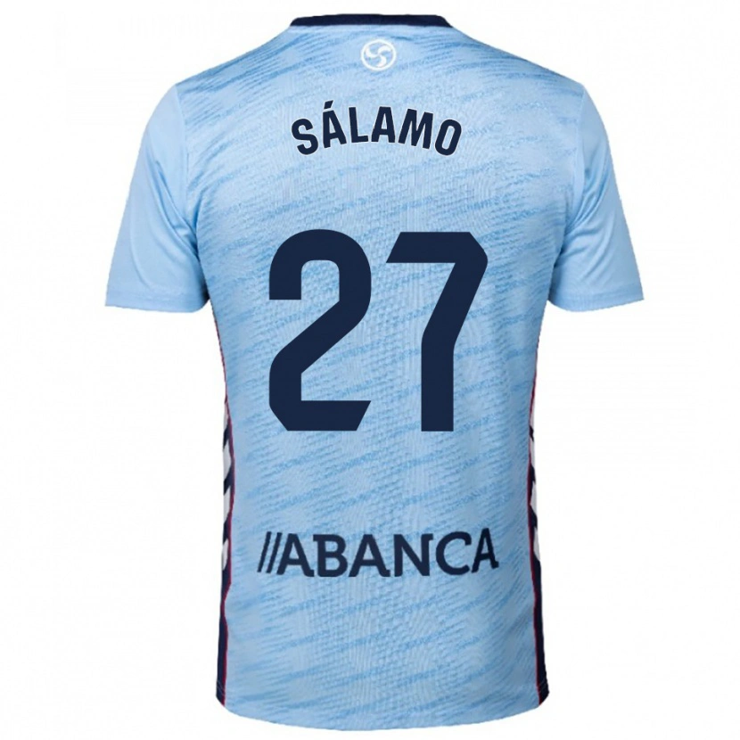Danxen Niño Camiseta Jorge Sálamo #27 Celeste Rojo 1ª Equipación 2025/26 La Camisa
