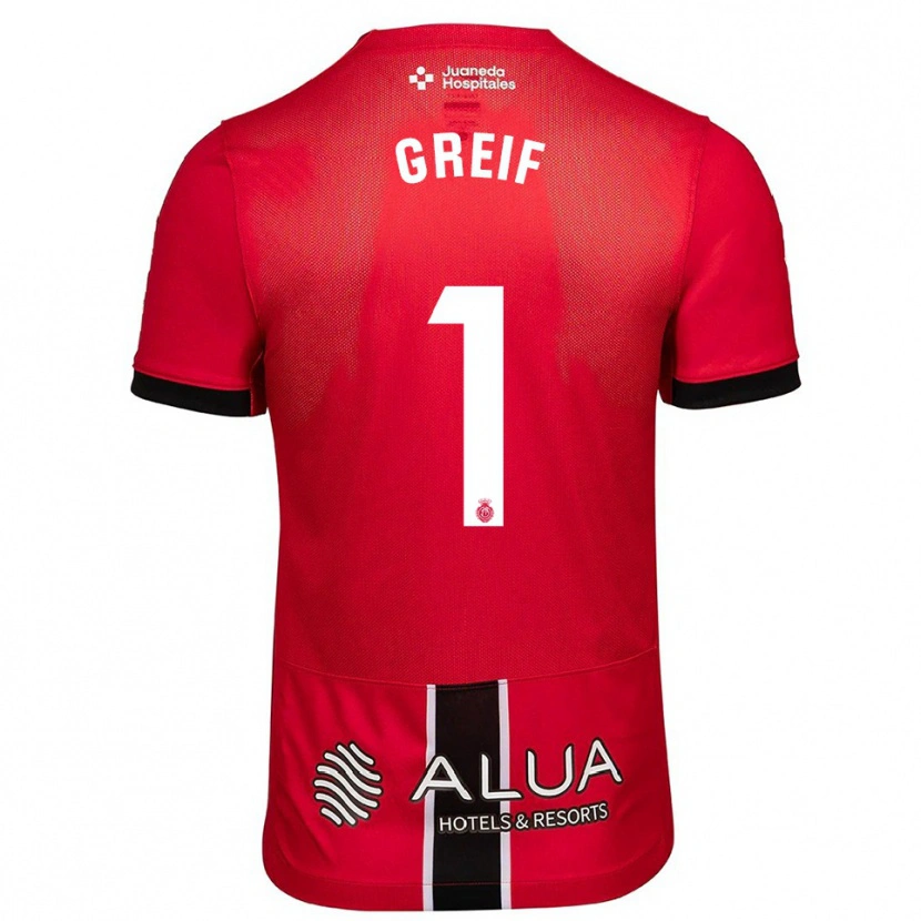 Danxen Niño Camiseta Dominik Greif #1 Rojo Negro 1ª Equipación 2025/26 La Camisa