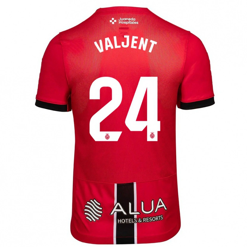 Danxen Niño Camiseta Martin Valjent #24 Rojo Negro 1ª Equipación 2025/26 La Camisa