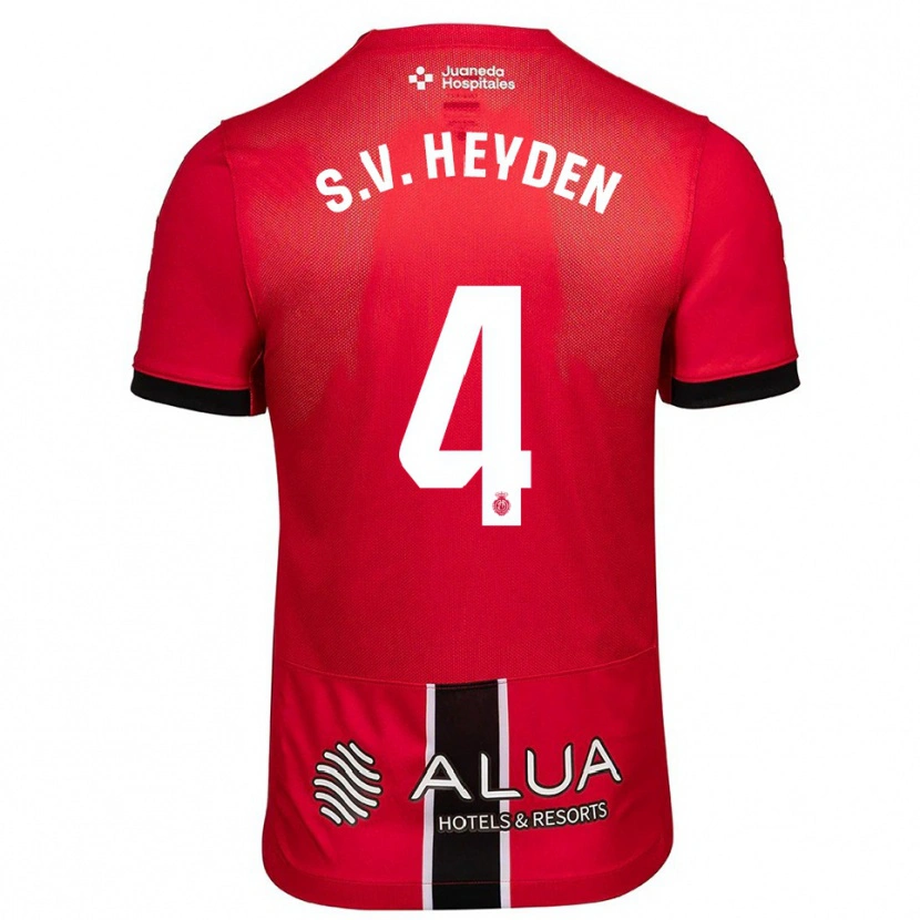 Danxen Niño Camiseta Siebe Van Der Heyden #4 Rojo Negro 1ª Equipación 2025/26 La Camisa