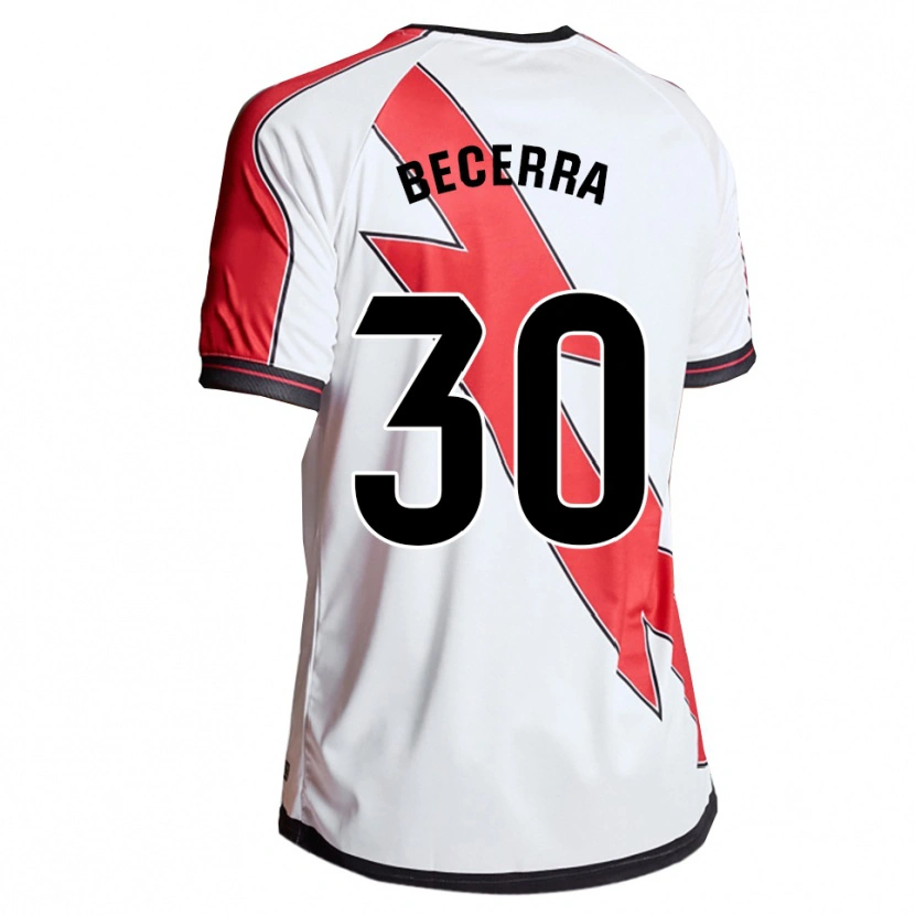 Danxen Niño Camiseta Samu Becerra #30 Blanco Rojo 1ª Equipación 2025/26 La Camisa