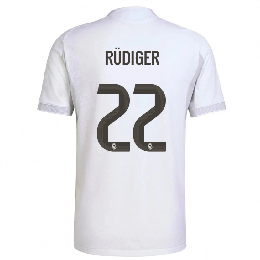 Danxen Niño Camiseta Antonio Rüdiger #22 Blanco Amarillo 1ª Equipación 2025/26 La Camisa