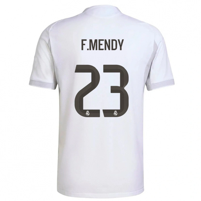 Danxen Niño Camiseta Ferland Mendy #23 Blanco Amarillo 1ª Equipación 2025/26 La Camisa