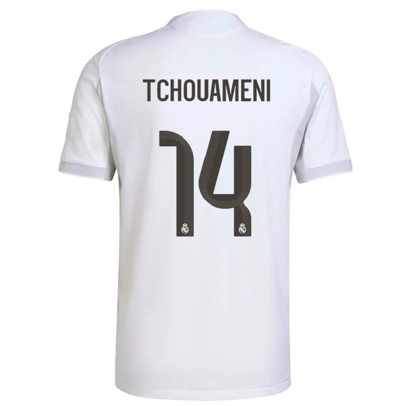 Danxen Niño Camiseta Aurélien Tchouaméni #14 Blanco Amarillo 1ª Equipación 2025/26 La Camisa