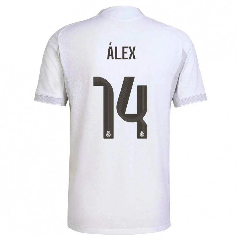 Danxen Niño Camiseta Álex Pérez #14 Blanco Amarillo 1ª Equipación 2025/26 La Camisa