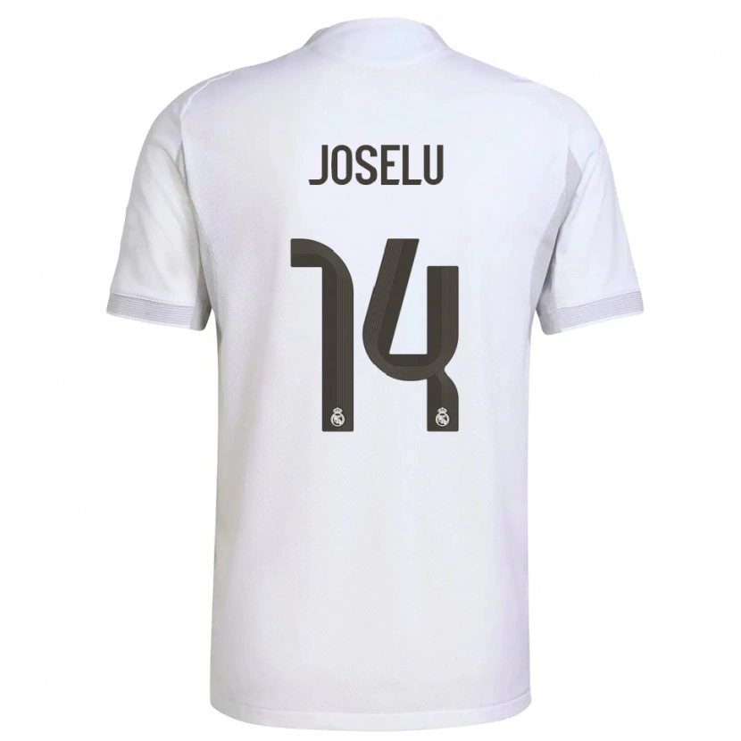 Danxen Niño Camiseta Joselu #14 Blanco Amarillo 1ª Equipación 2025/26 La Camisa