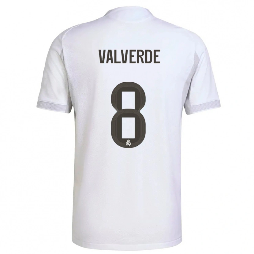 Danxen Niño Camiseta Federico Valverde #8 Blanco Amarillo 1ª Equipación 2025/26 La Camisa