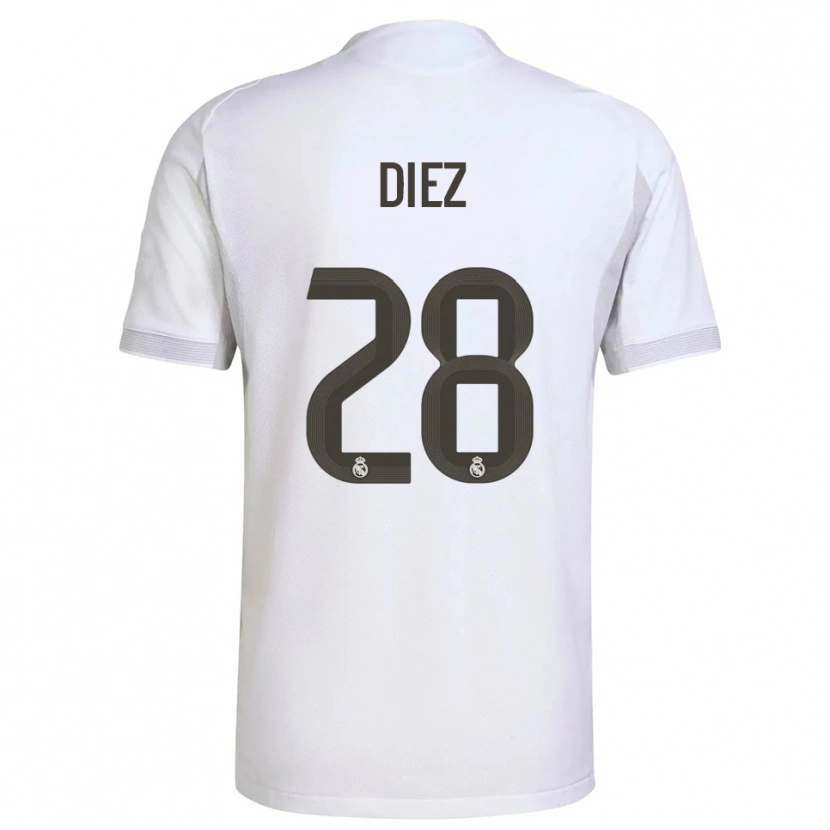 Danxen Niño Camiseta Carlos Diez #28 Blanco Amarillo 1ª Equipación 2025/26 La Camisa
