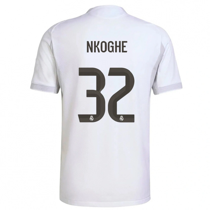Danxen Niño Camiseta Ariel Nkoghe #32 Blanco Amarillo 1ª Equipación 2025/26 La Camisa