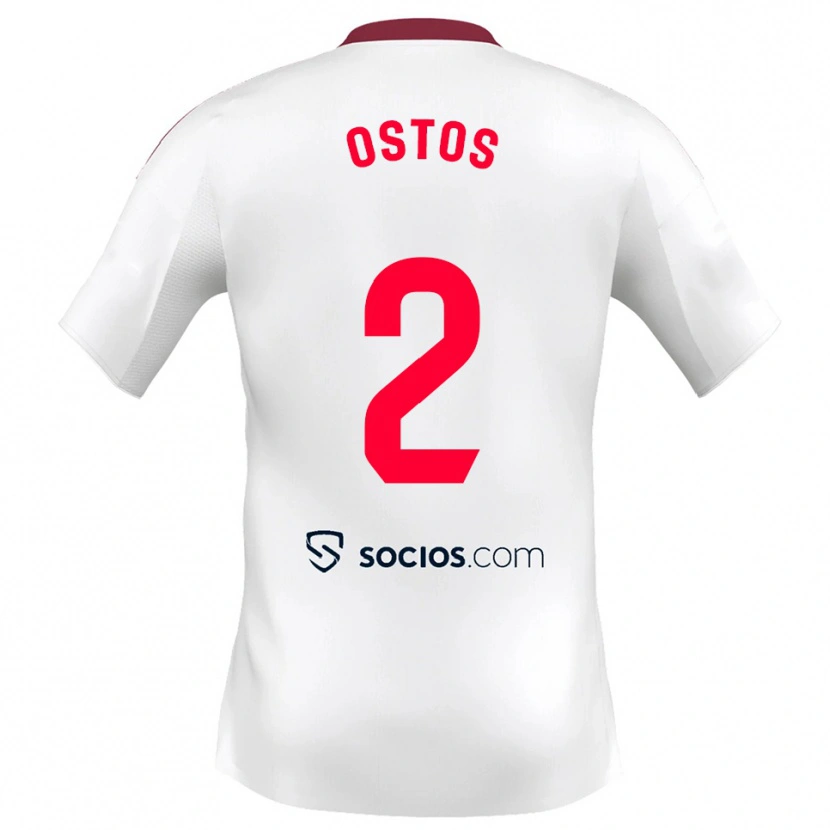 Danxen Niño Camiseta Fran Ostos #2 Blanco Rojo 1ª Equipación 2025/26 La Camisa