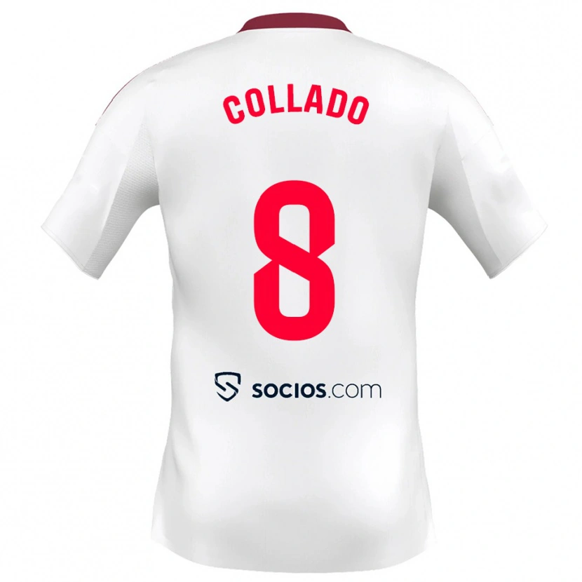 Danxen Niño Camiseta Alberto Collado #8 Blanco Rojo 1ª Equipación 2025/26 La Camisa