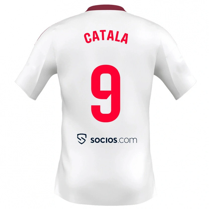 Danxen Niño Camiseta Rubén Catalá #9 Blanco Rojo 1ª Equipación 2025/26 La Camisa