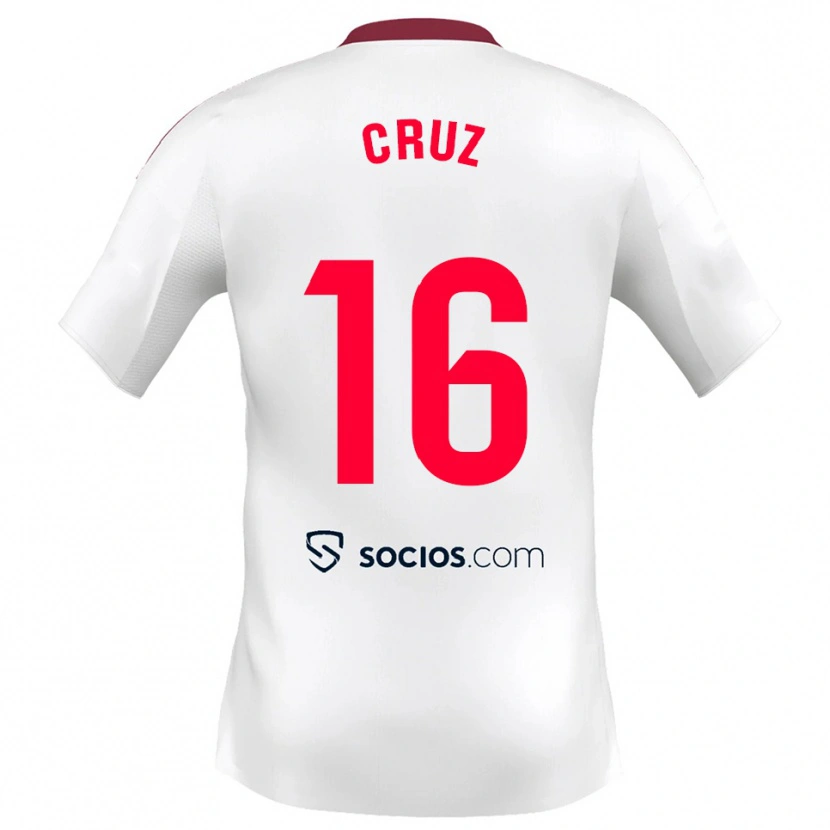 Danxen Niño Camiseta Jesús Cruz #16 Blanco Rojo 1ª Equipación 2025/26 La Camisa