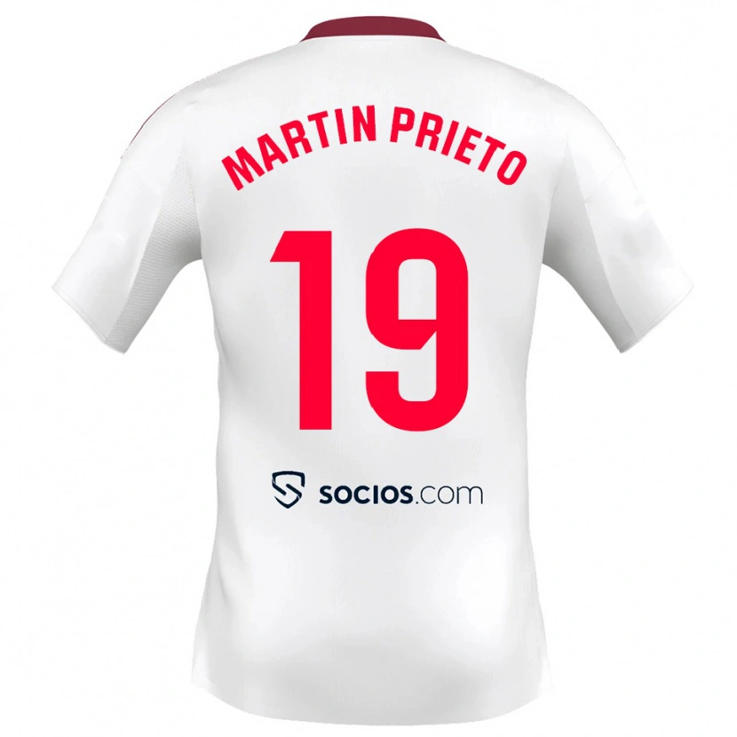 Danxen Niño Camiseta Cristina Martín-Prieto Gutiérrez #19 Blanco Rojo 1ª Equipación 2025/26 La Camisa