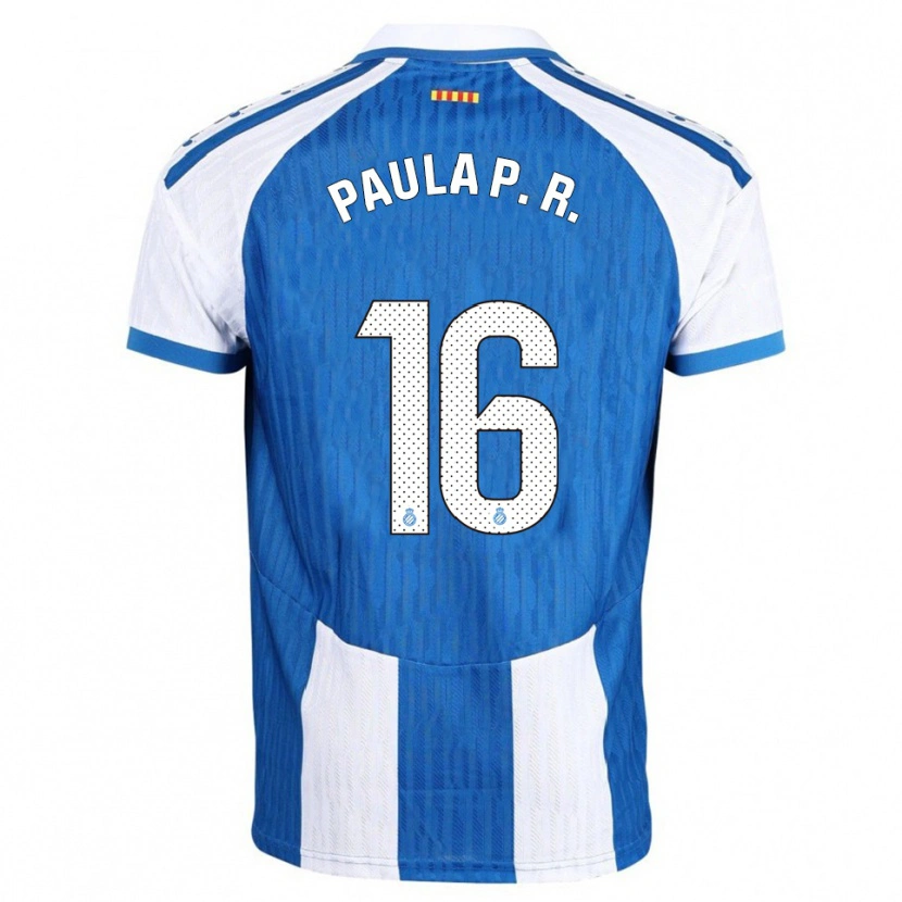 Danxen Niño Camiseta Paula Perea Ramírez #16 Azul Blanco 1ª Equipación 2025/26 La Camisa