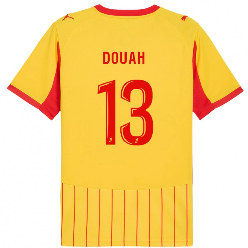 Danxen Niño Camiseta Chemssedine Douah #13 Amarillo Rojo 1ª Equipación 2025/26 La Camisa