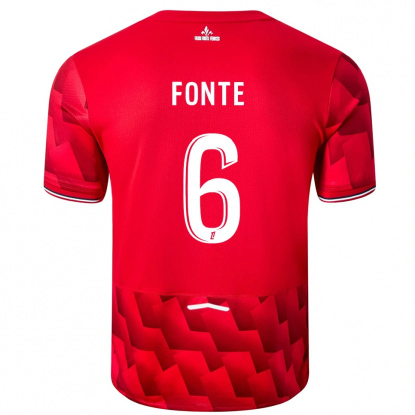 Danxen Niño Camiseta Jose Fonte #6 Rojo Blanco 1ª Equipación 2025/26 La Camisa