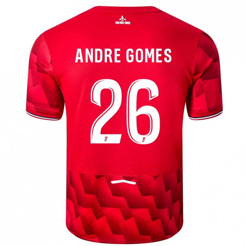 Danxen Niño Camiseta André Gomes #26 Rojo Blanco 1ª Equipación 2025/26 La Camisa