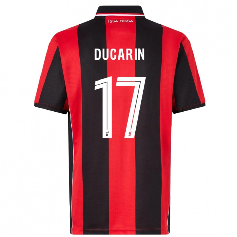 Danxen Niño Camiseta Léa Ducarin #17 Rojo Negro 1ª Equipación 2025/26 La Camisa