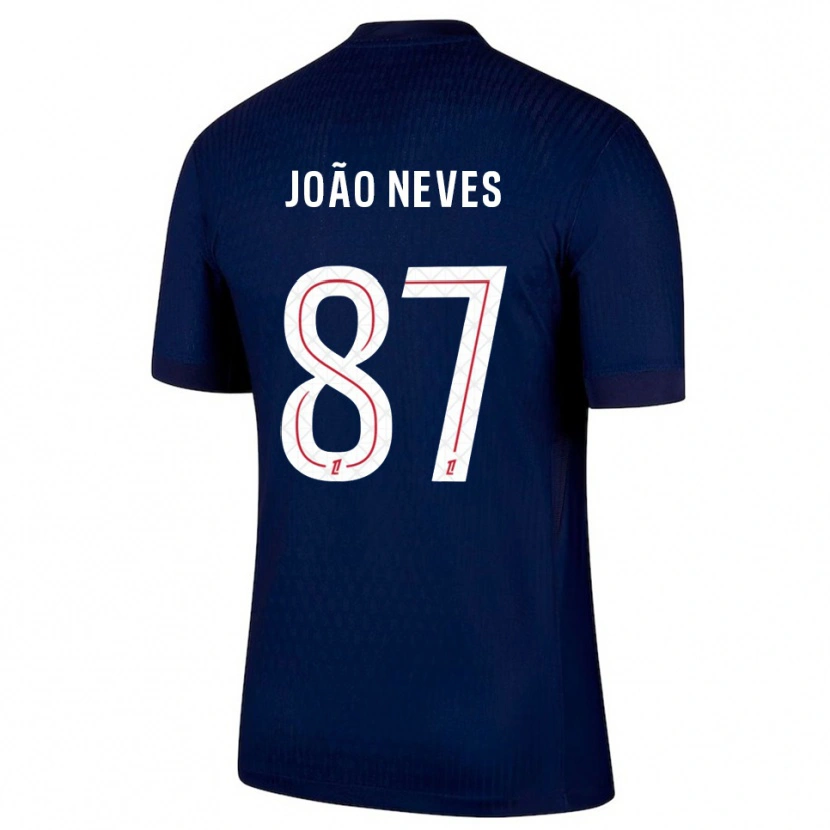 Danxen Niño Camiseta João Neves #87 Azul Marino Rojo 1ª Equipación 2025/26 La Camisa