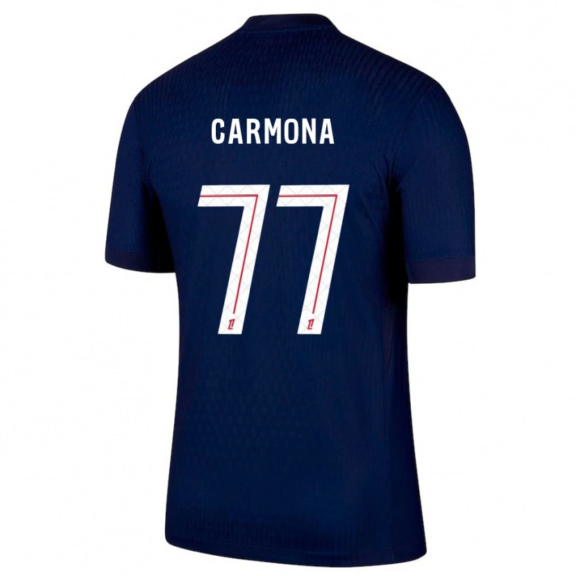 Danxen Niño Camiseta Olga Carmona #77 Azul Marino Rojo 1ª Equipación 2025/26 La Camisa