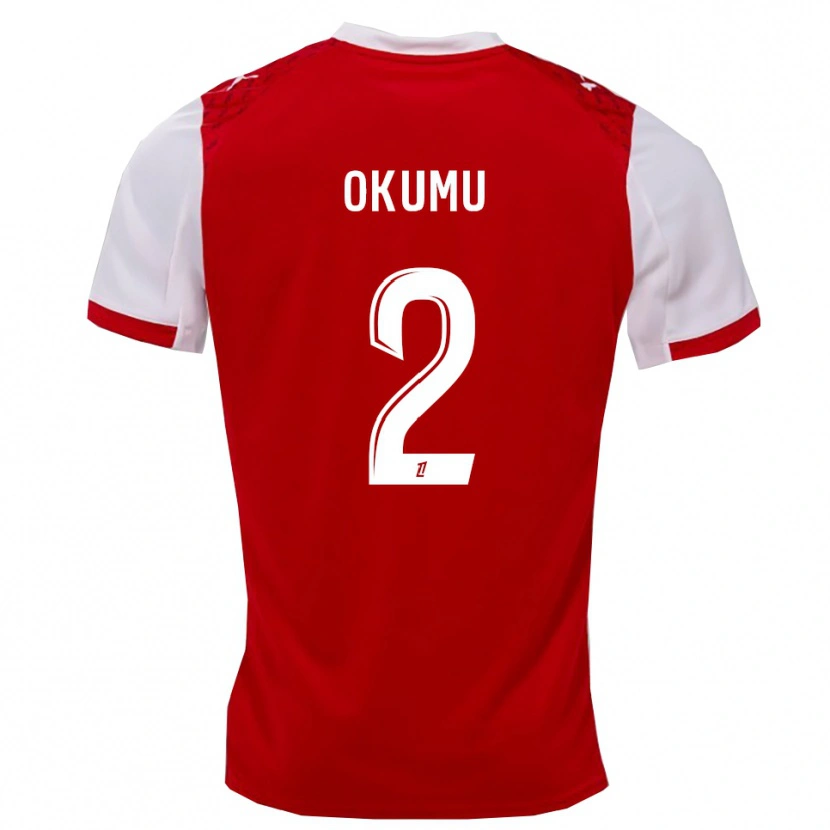 Danxen Niño Camiseta Joseph Okumu #2 Rojo Blanco 1ª Equipación 2025/26 La Camisa