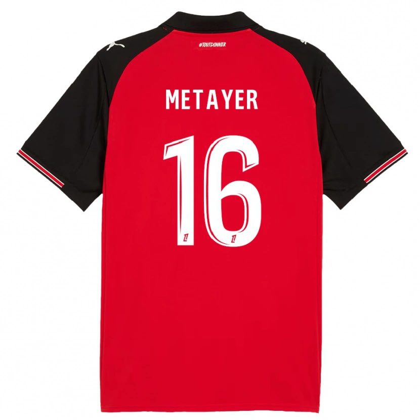 Danxen Niño Camiseta Maxence Metayer #16 Rojo Negro 1ª Equipación 2025/26 La Camisa