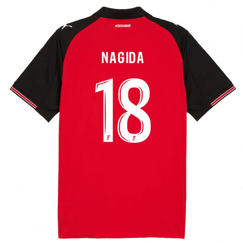 Danxen Niño Camiseta Mahamadou Nagida #18 Rojo Negro 1ª Equipación 2025/26 La Camisa