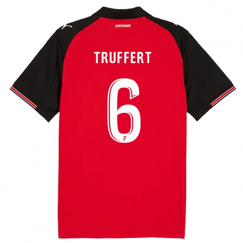 Danxen Niño Camiseta Florian Truffert #6 Rojo Negro 1ª Equipación 2025/26 La Camisa