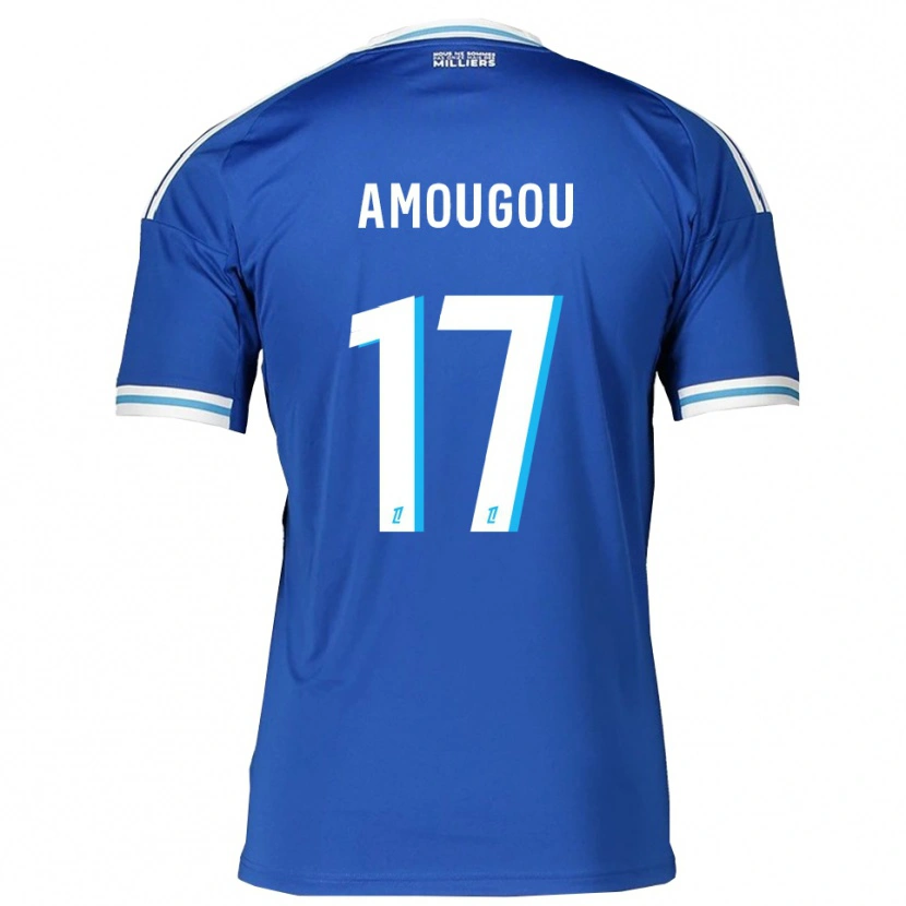 Danxen Niño Camiseta Mathis Amougou #17 Azul Blanco 1ª Equipación 2025/26 La Camisa