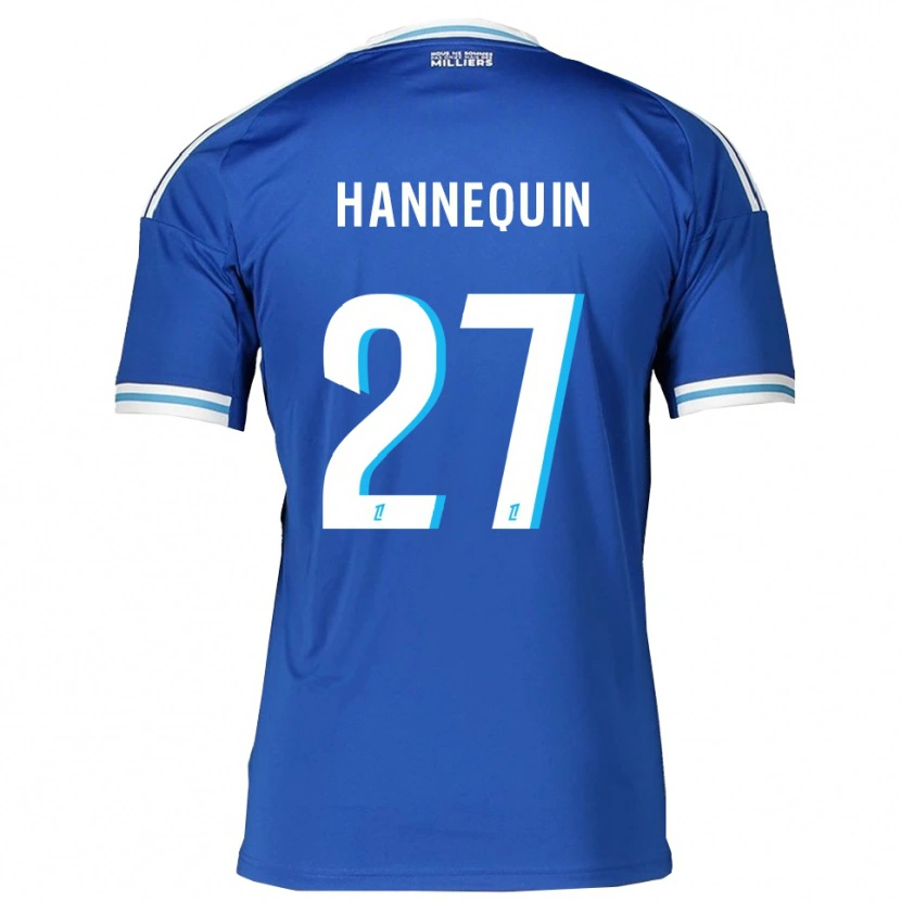 Danxen Niño Camiseta Laurine Hannequin #27 Azul Blanco 1ª Equipación 2025/26 La Camisa