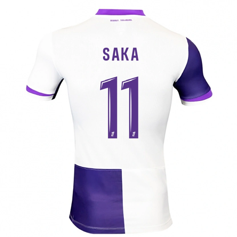 Danxen Niño Camiseta Mathis Saka #11 Morado Blanco 1ª Equipación 2025/26 La Camisa