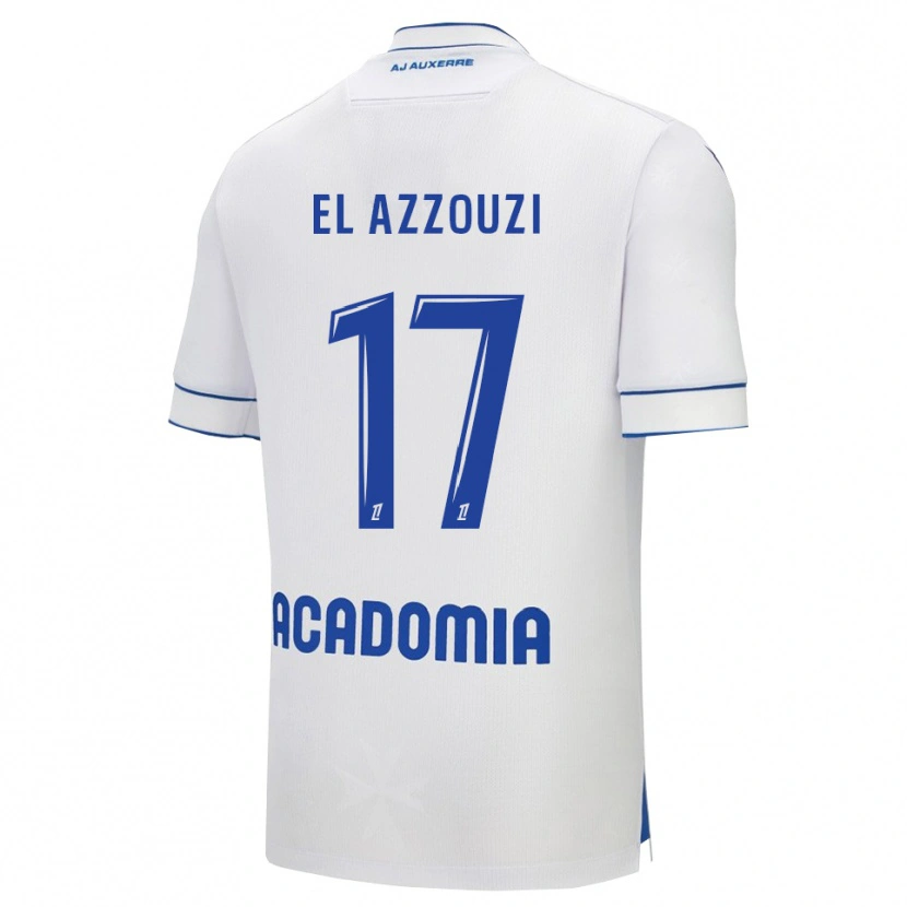Danxen Niño Camiseta Oussama El Azzouzi #17 Blanco Azul 1ª Equipación 2025/26 La Camisa