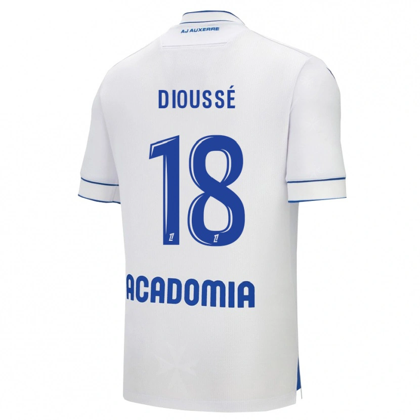 Danxen Niño Camiseta Assane Dioussé #18 Blanco Azul 1ª Equipación 2025/26 La Camisa