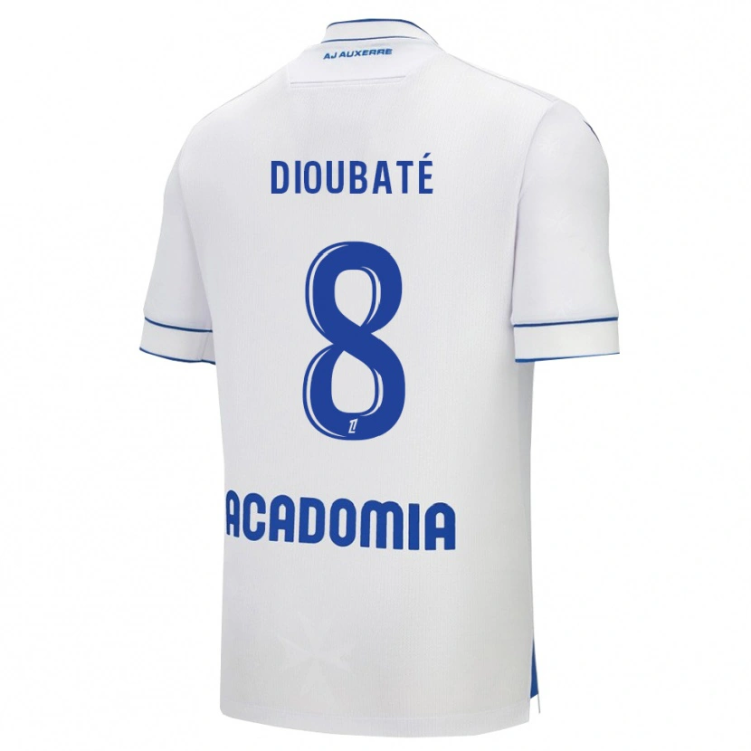 Danxen Niño Camiseta Lamfia Dioubaté #8 Blanco Azul 1ª Equipación 2025/26 La Camisa