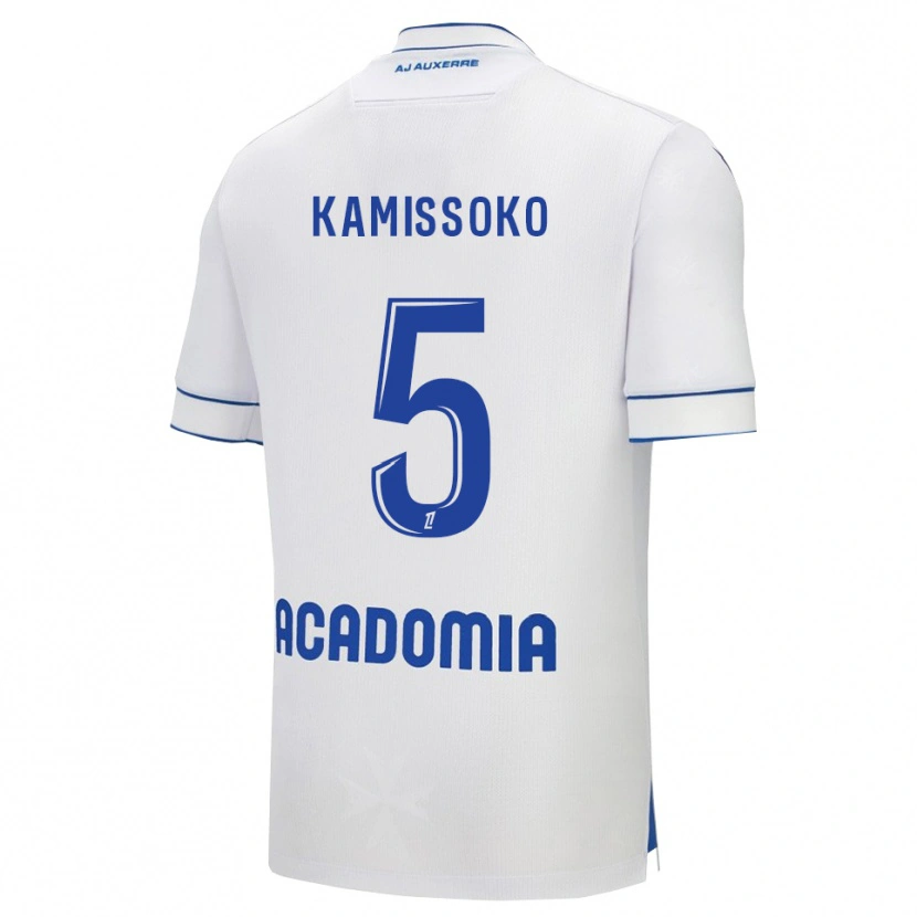 Danxen Niño Camiseta Idriss Kamissoko #5 Blanco Azul 1ª Equipación 2025/26 La Camisa