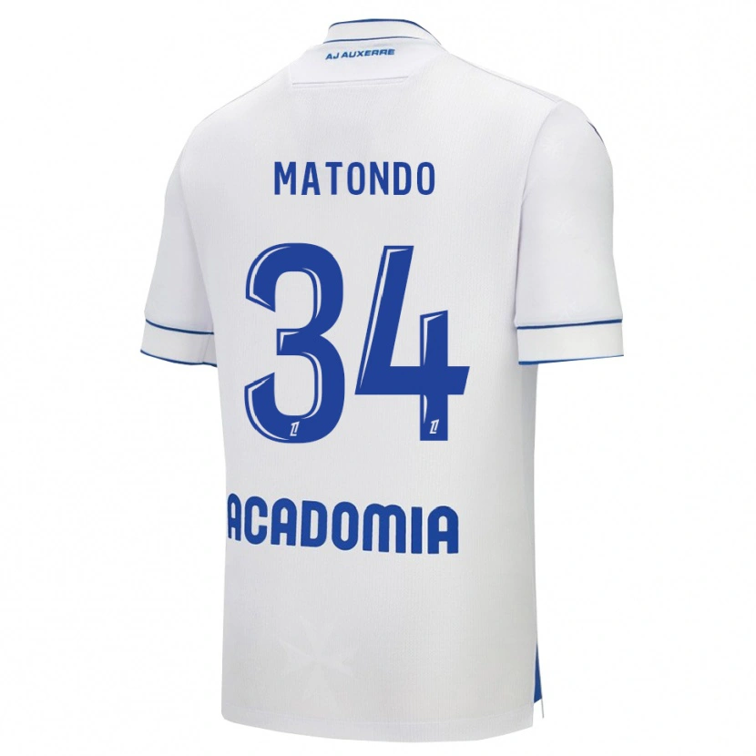 Danxen Niño Camiseta Rudy Matondo #34 Blanco Azul 1ª Equipación 2025/26 La Camisa