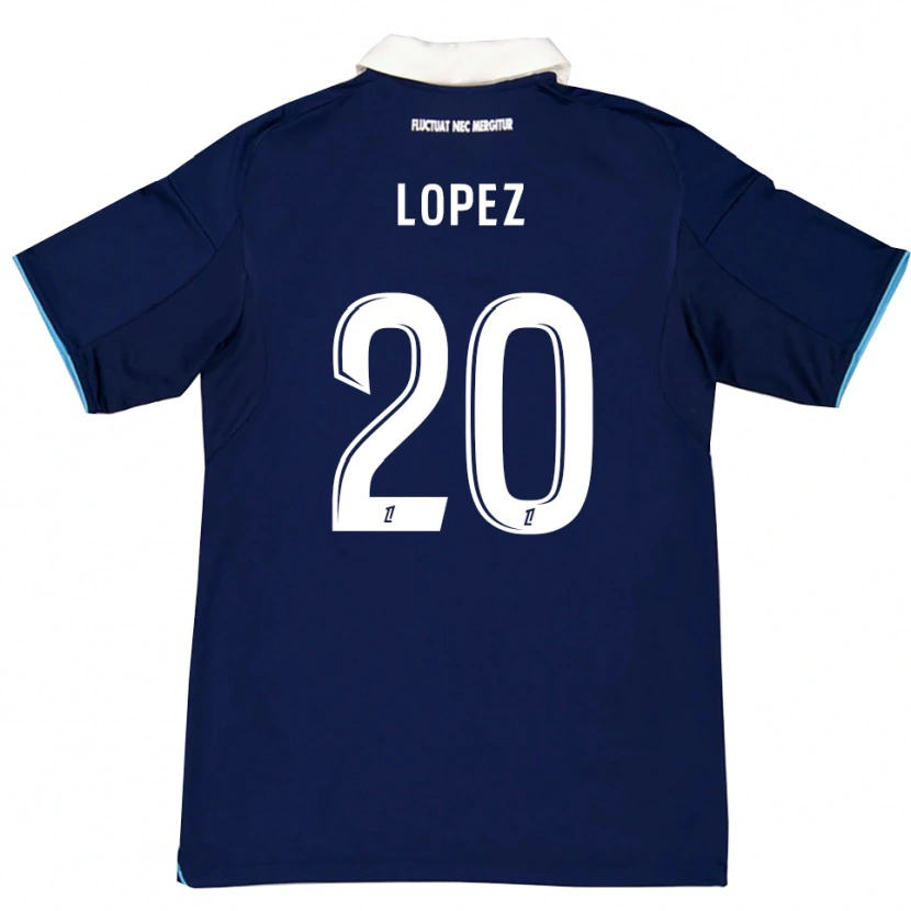 Danxen Niño Camiseta Julien Lopez #20 Azul Oscuro Blanco 1ª Equipación 2025/26 La Camisa