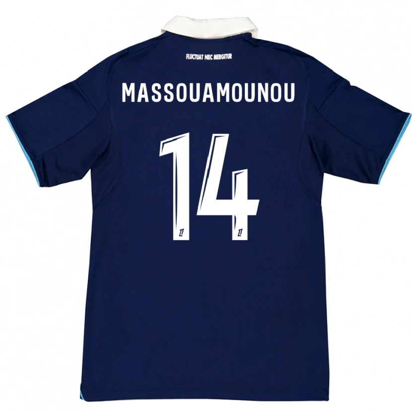 Danxen Niño Camiseta Patino Massouamounou #14 Azul Oscuro Blanco 1ª Equipación 2025/26 La Camisa