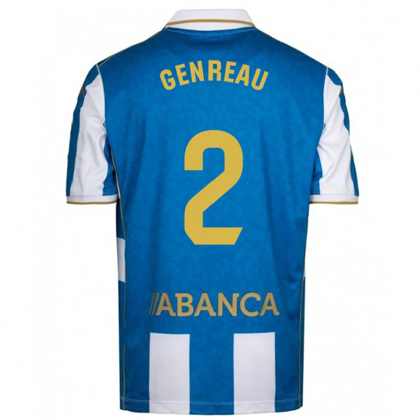 Danxen Niño Camiseta Denis Genreau #2 Blanco Azul 1ª Equipación 2025/26 La Camisa