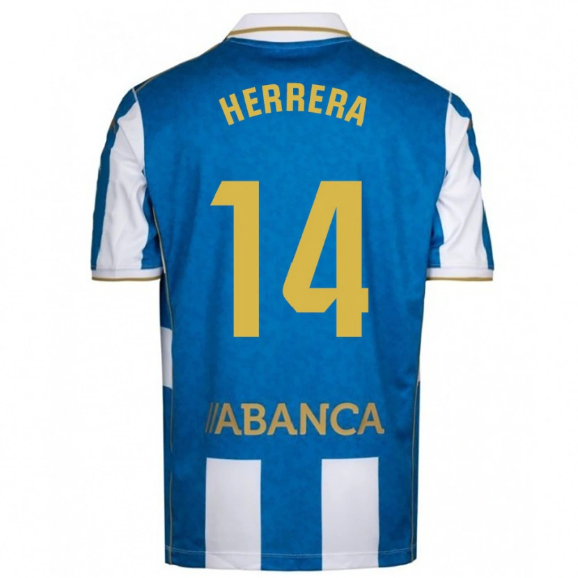 Danxen Niño Camiseta Cristian Herrera #14 Blanco Azul 1ª Equipación 2025/26 La Camisa