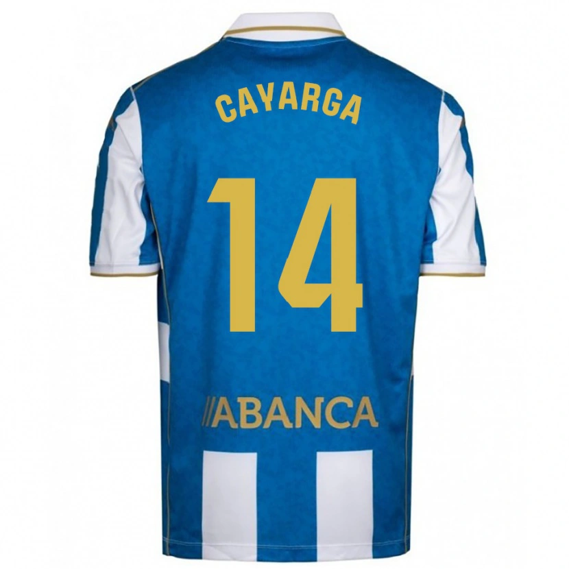 Danxen Niño Camiseta Berto Cayarga #14 Blanco Azul 1ª Equipación 2025/26 La Camisa